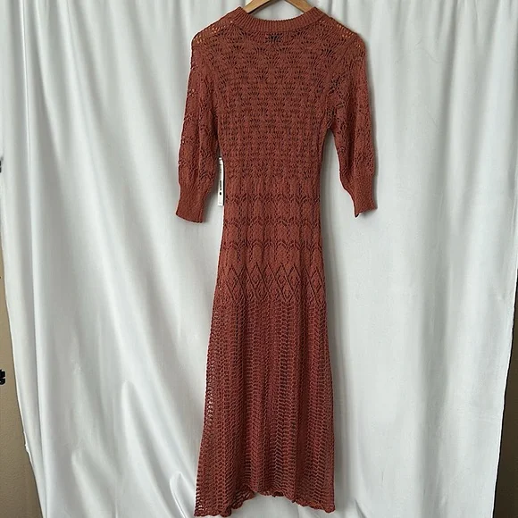 Aqua NWT Beautiful Rose Clay 3/4 Sleeve Crochet Midi Dress **Size S** 🌹🌹 - Picture 4 of 8